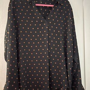 Maurices Black Blouse with Brown Polka Dots